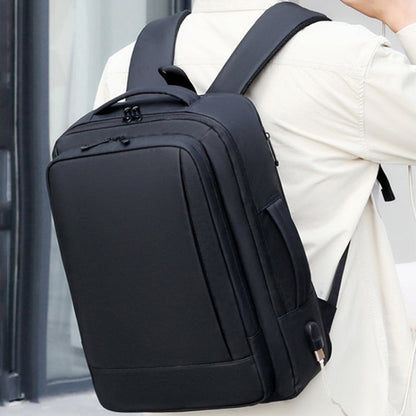 Rynx | Expandable waterproof laptop backpack for business with USB port (Black)