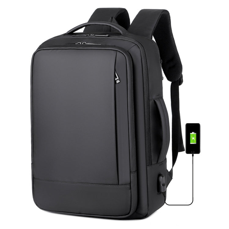 Rynx | Expandable waterproof laptop backpack for business with USB port (Black)