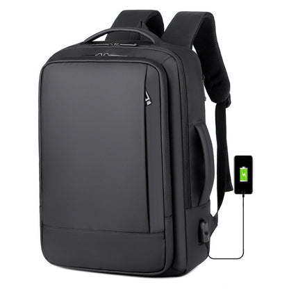 Rynx | Expandable waterproof laptop backpack for business with USB port (Black)