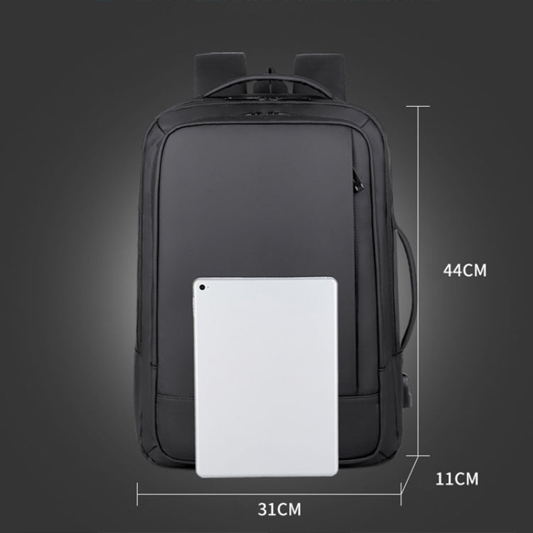 Rynx | Expandable waterproof laptop backpack for business with USB port (Black)