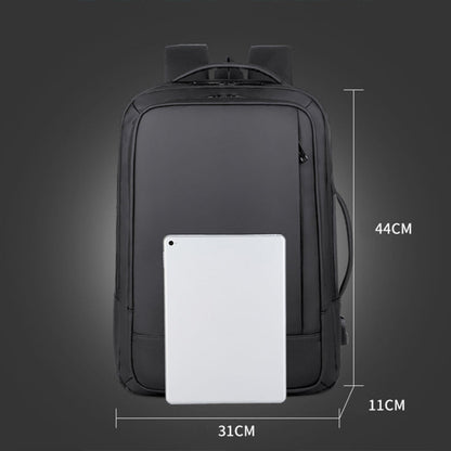 Rynx | Expandable waterproof laptop backpack for business with USB port (Black)