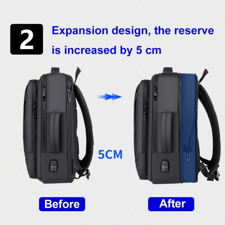 Rynx | Expandable waterproof laptop backpack for business with USB port (Black)