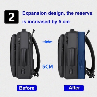 Rynx | Expandable waterproof laptop backpack for business with USB port (Black)
