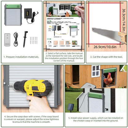 RYNX | Powered Automatic Chicken Coop Door 4 Modes Automatic Chicken Door with Remote Control