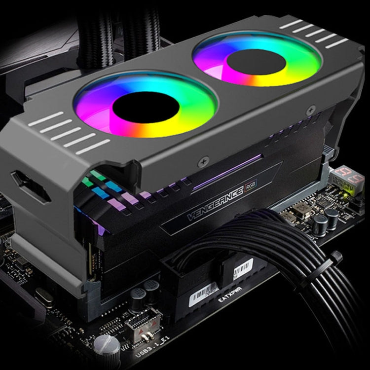 Rynx | Desktop ARGB Memory Cooler PWM Temperature Control Dual-Fan, For DDR / DDR2 / DDR3 / DDR4 / DDR5 (Black)