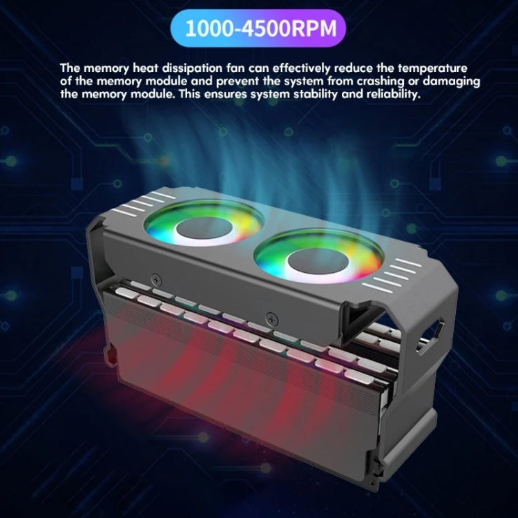 Rynx | Desktop ARGB Memory Cooler PWM Temperature Control Dual-Fan, For DDR / DDR2 / DDR3 / DDR4 / DDR5 (Black)