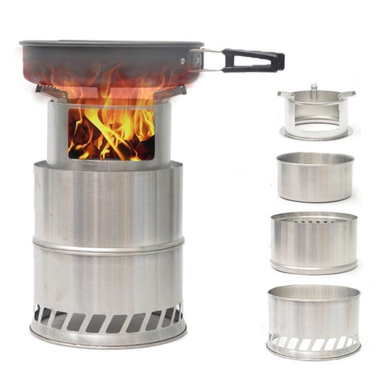Rynx | Outdoor Portable Round Wood Stove Charcoal Stove Solid Alcohol Stove Thick Stainless Steel Picnic Stove