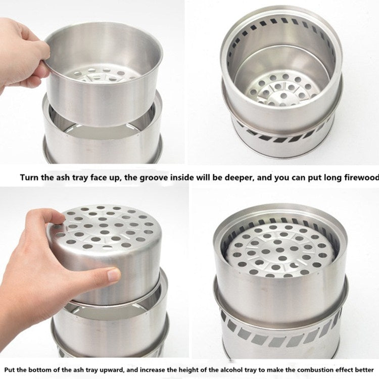 Rynx | Outdoor Portable Round Wood Stove Charcoal Stove Solid Alcohol Stove Thick Stainless Steel Picnic Stove
