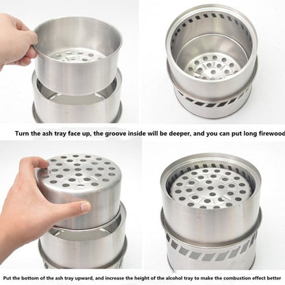 Rynx | Outdoor Portable Round Wood Stove Charcoal Stove Solid Alcohol Stove Thick Stainless Steel Picnic Stove