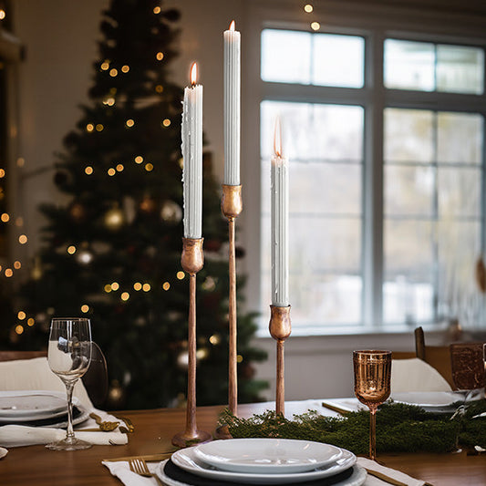 Rynx | Antique Brass Metal Pillar Candle Holders, Set of 3