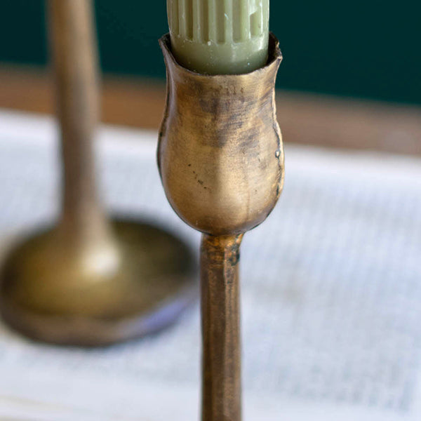 Rynx | Antique Brass Metal Pillar Candle Holders, Set of 3