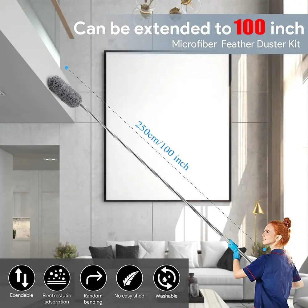 Rynx | Telescopic dust duster with extra long microfiber head (Free 3 replacement cleaning heads)