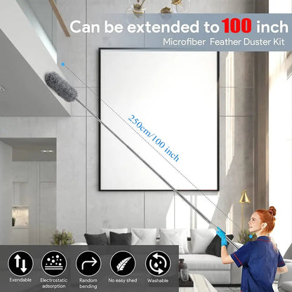 Rynx | Telescopic dust duster with extra long microfiber head (Free 3 replacement cleaning heads)