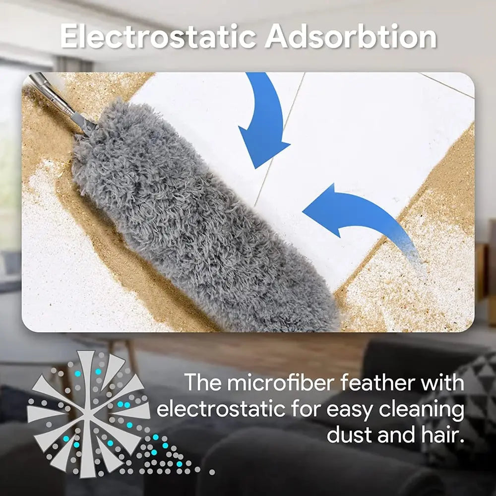 Rynx | Telescopic dust duster with extra long microfiber head (Free 3 replacement cleaning heads)