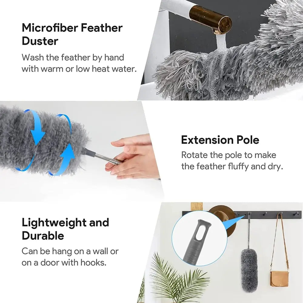 Rynx | Telescopic dust duster with extra long microfiber head (Free 3 replacement cleaning heads)