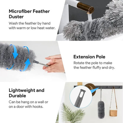 Rynx | Telescopic dust duster with extra long microfiber head (Free 3 replacement cleaning heads)