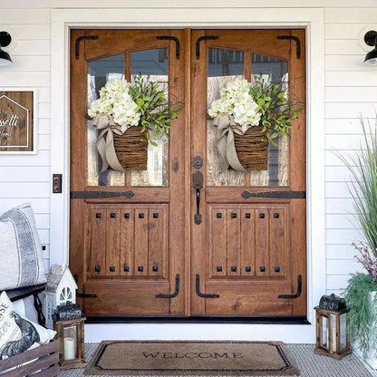 Rynx | Door hanger with cream hydrangeas – rattan basket wreath with artificial flowers