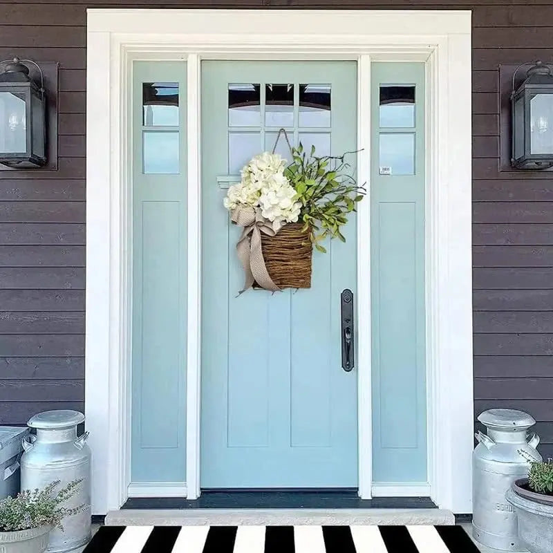Rynx | Door hanger with cream hydrangeas – rattan basket wreath with artificial flowers