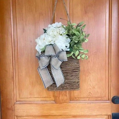Rynx | Door hanger with cream hydrangeas – rattan basket wreath with artificial flowers