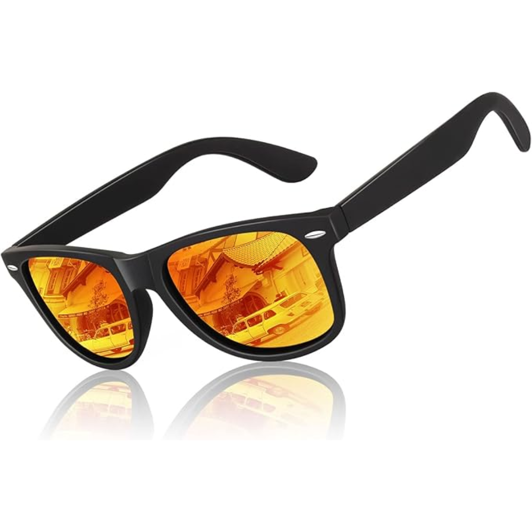 RYNX | RetroVision – Classic Polarized Sunglasses Matte black frame | Amber Scarlet Mirror Lens