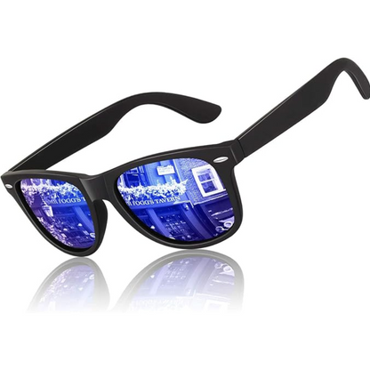 RYNX | RetroVision – Classic Polarized Sunglasses Matte black frame | Dark blue mirror lenses