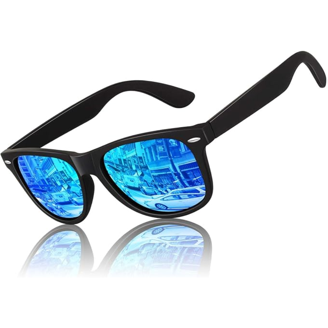 RYNX | RetroVision – Classic Polarized Sunglasses Matte black frame | Ice blue mirror lenses