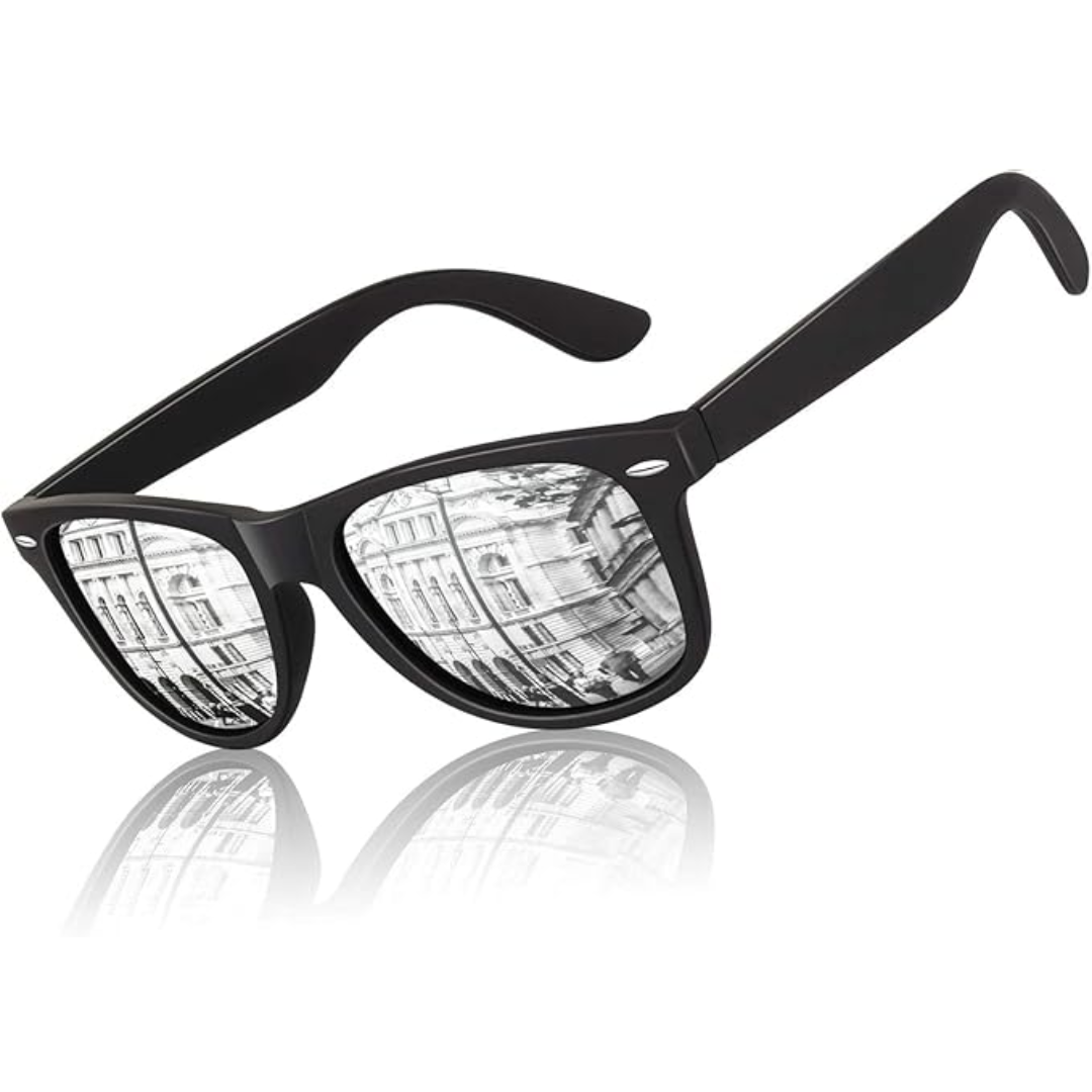 RYNX | RetroVision – Classic Polarized Sunglasses Matte black frame | Silver mirror lens
