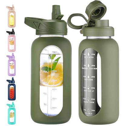 RYNX | Motivational Glass Water Bottle 900ml with Straw