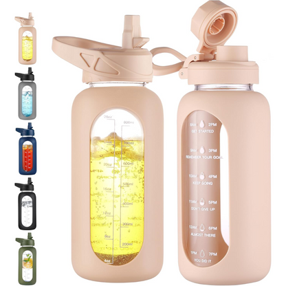 RYNX | Motivational Glass Water Bottle 900ml with Straw