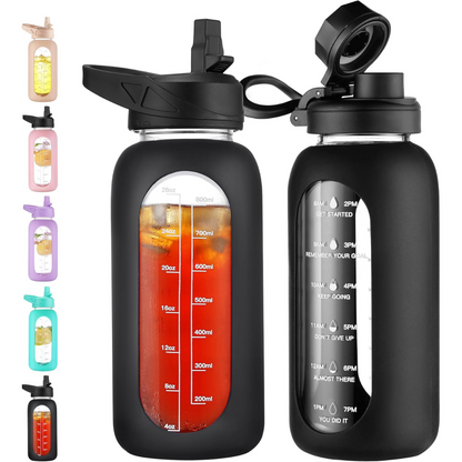 RYNX | Motivational Glass Water Bottle 900ml with Straw