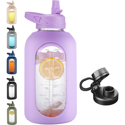 RYNX | Motivational Glass Water Bottle 900ml with Straw