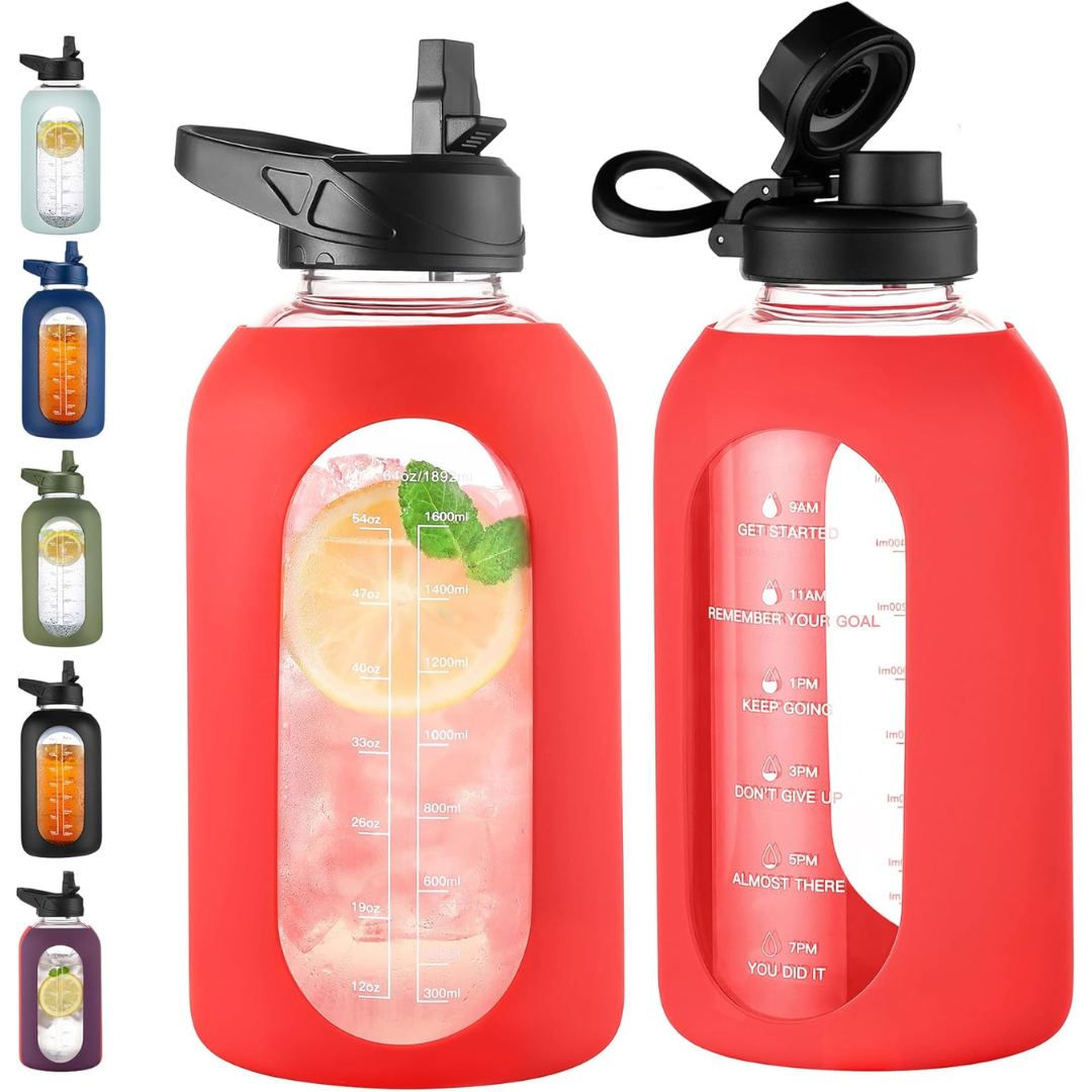 RYNX | Motivational Glass Water Bottle 900ml with Straw
