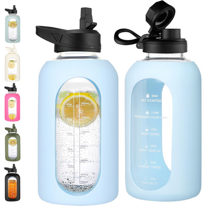 RYNX | Motivational Glass Water Bottle 900ml with Straw