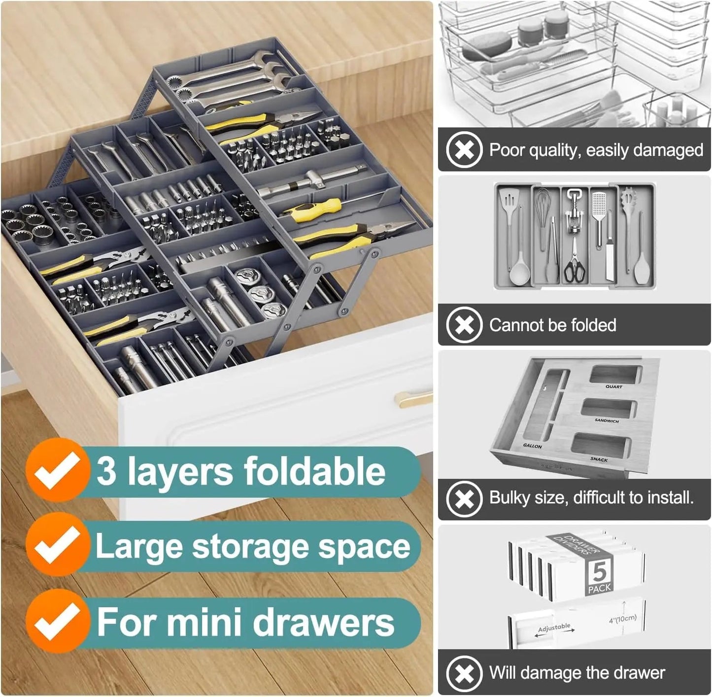 Rynx | Adjustable Multilevel Drawer Organizer for Effortless Storage