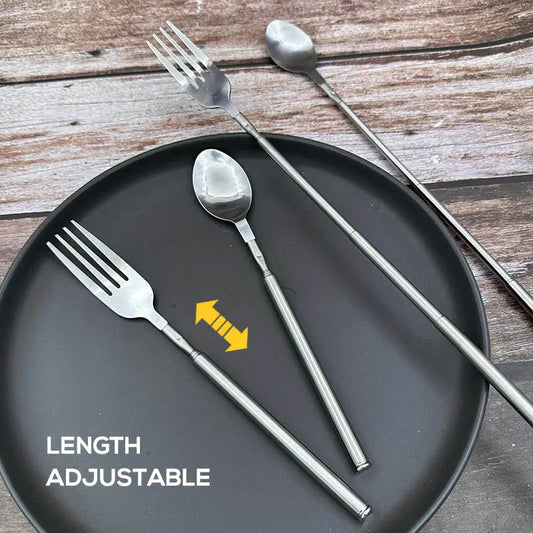 Rynx | Adjustable Stainless Steel Cutlery Set with Extendable Fork and Spoon