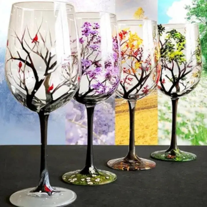 Rynx | Four Seasons Tree - Wine Glass | Hand-painted Artistic Glasses