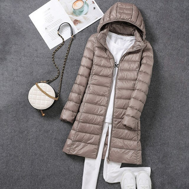 RYNX | Ultralight, Packable, Long Puffer Coat Khaki colored