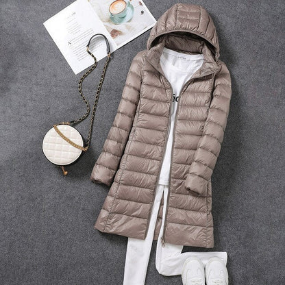 RYNX | Ultralight, Packable, Long Puffer Coat Khaki colored