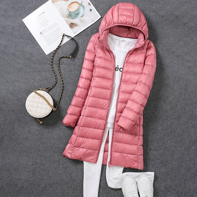 RYNX | Ultralight, Packable, Long Puffer Coat Pink