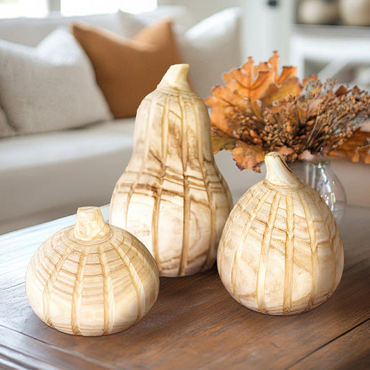 Rynx | Natural carved wooden pumpkins, set of three