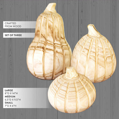 Rynx | Natural carved wooden pumpkins, set of three