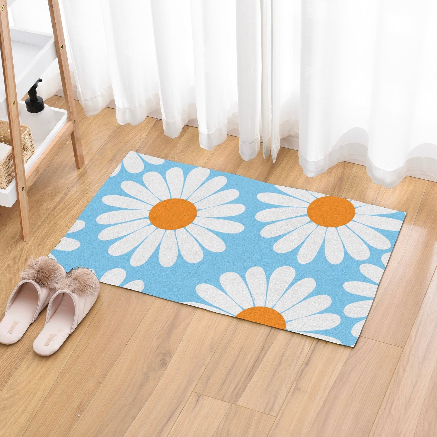 Rynx | White Daisy Green Bath Mat, Flower Bathroom Rug, Floral Soft Plush Water-Absorbent Multiple Sizes Floral Non-Slip Toilet Mat, Soft Thick Bathroom Rug, Artificial Bathroom Mats, Best Bath Mats, Hot Shower Mat Non-Slip, Toilet Rug