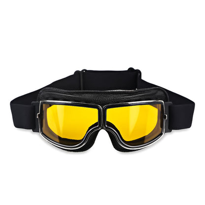RYNX | Vintage-Motorcycle Glasses – Perfect Fit Over Your Glasses Black Leather - Yellow Lens