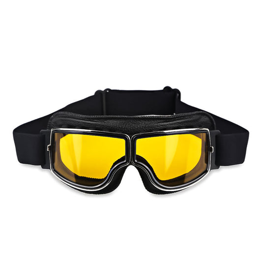 RYNX | Vintage-Motorcycle Glasses – Perfect Fit Over Your Glasses Black Leather - Yellow Lens