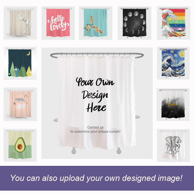Rynx | White Flower and Blue Shower Curtain with Hooks, Floral Bathroom Curtains with Rings, Unique Bathroom Decoration, Boho Shower Curtain, Customizable Bathroom Curtains, Extra Long Shower Curtain