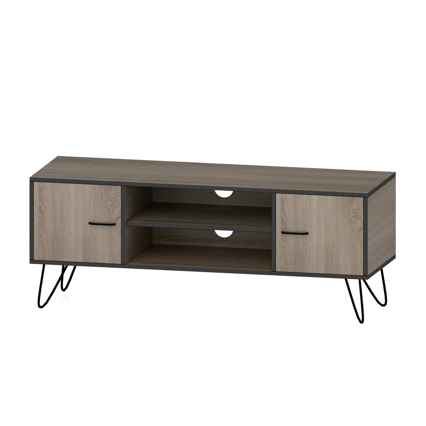 RYNX | TV Cabinet Stand Entertainment Unit Storage Shelf Metal 110cm Wooden Oak