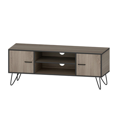 RYNX | TV Cabinet Stand Entertainment Unit Storage Shelf Metal 110cm Wooden Oak
