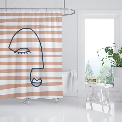 Rynx | Pink Stripes Abstract Faces Shower Curtain