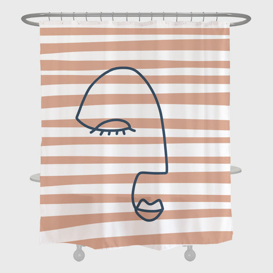 Rynx | Pink Stripes Abstract Faces Shower Curtain