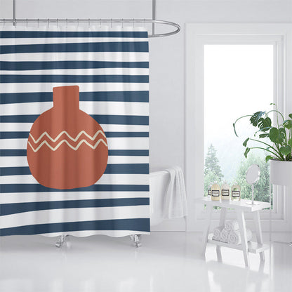 Rynx | Blue Stripes Abstract Vase Shower Curtain